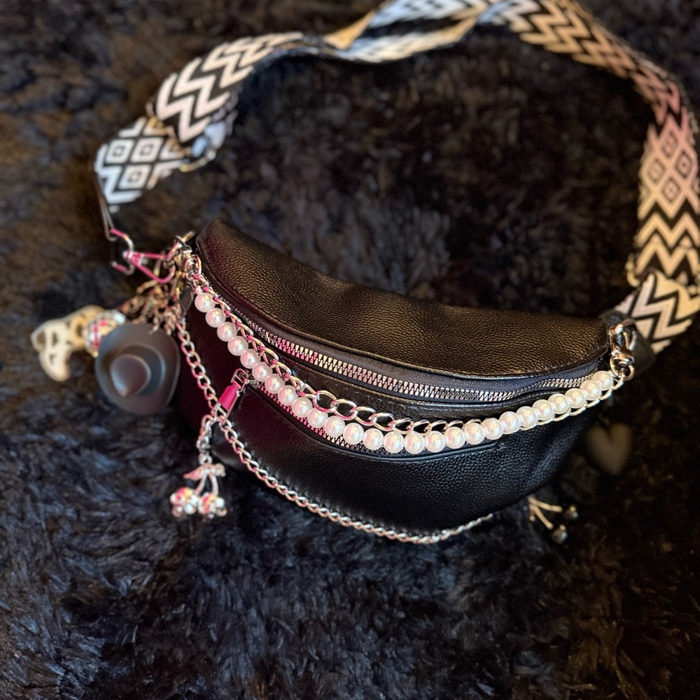 Black Chain-Embellished Women's Bag